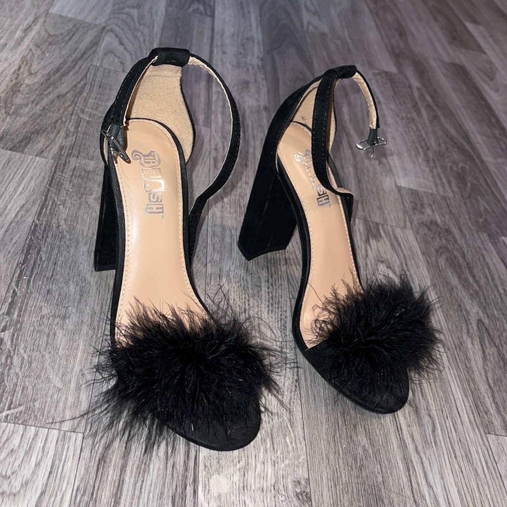 Black furry heels